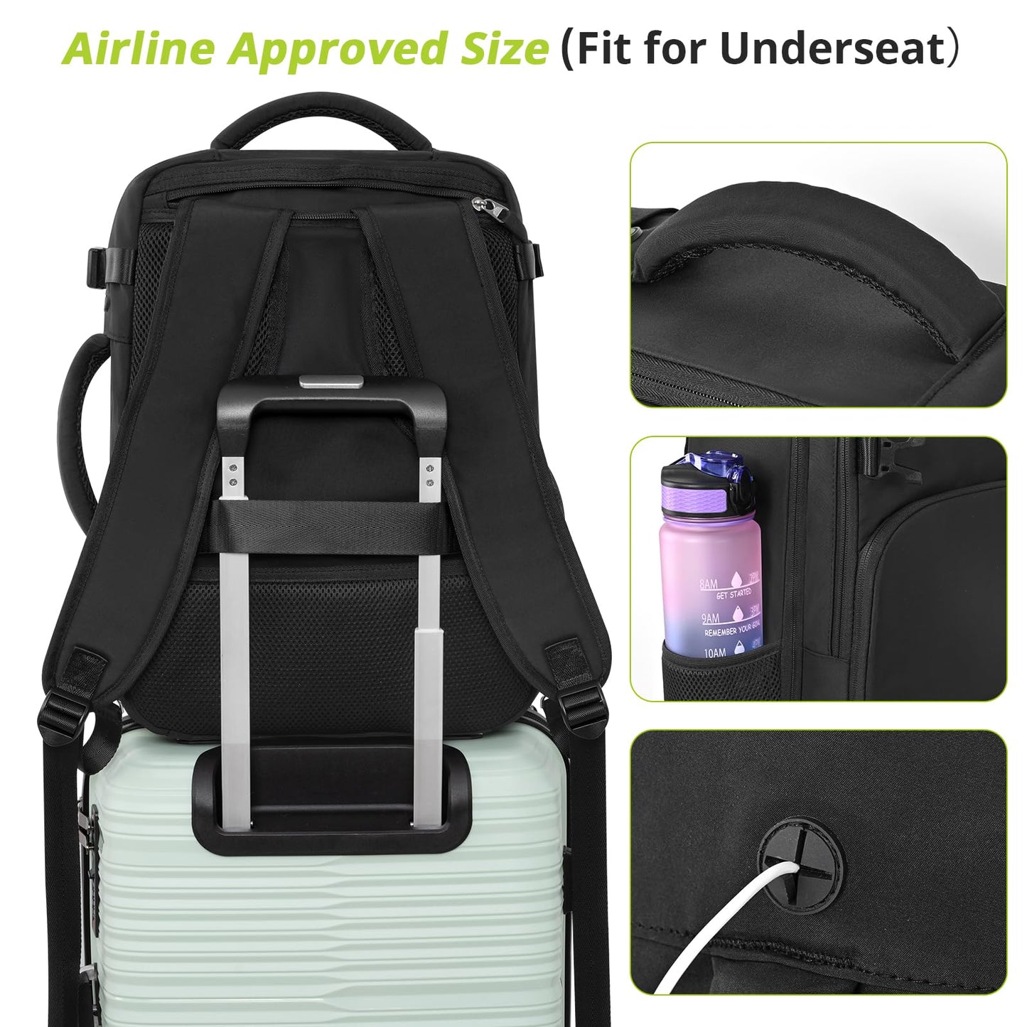 Snoffic Travel Backpack for Women Men,Travel Laptop Backpack w/USB Charging Port, Waterproof Travel Backpack Carry On Flight Approved,Weekender Business Hiking Bag,Laptop Backpack 17 inch