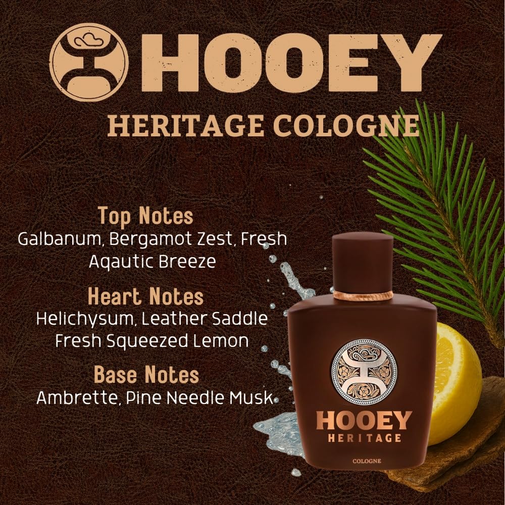 HOOEY Heritage Men’s Cologne - Sophisticated & Bold Fragrance for Men - Leather Saddle, Pine Needle Musk, Fresh Aquatic Breeze - Long-Lasting Men’s