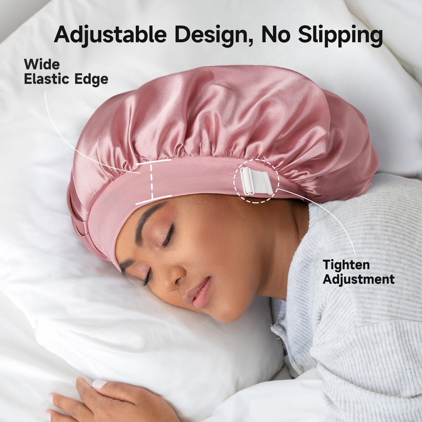 22 Momme 100% Mulberry Silk Lined Bonnet for Sleeping Women, Large Hair Bonnet for Long Curly Hair, Double Layer Hair Wrap with Soft Elastic Band Beauty and Personal Care Umisleep