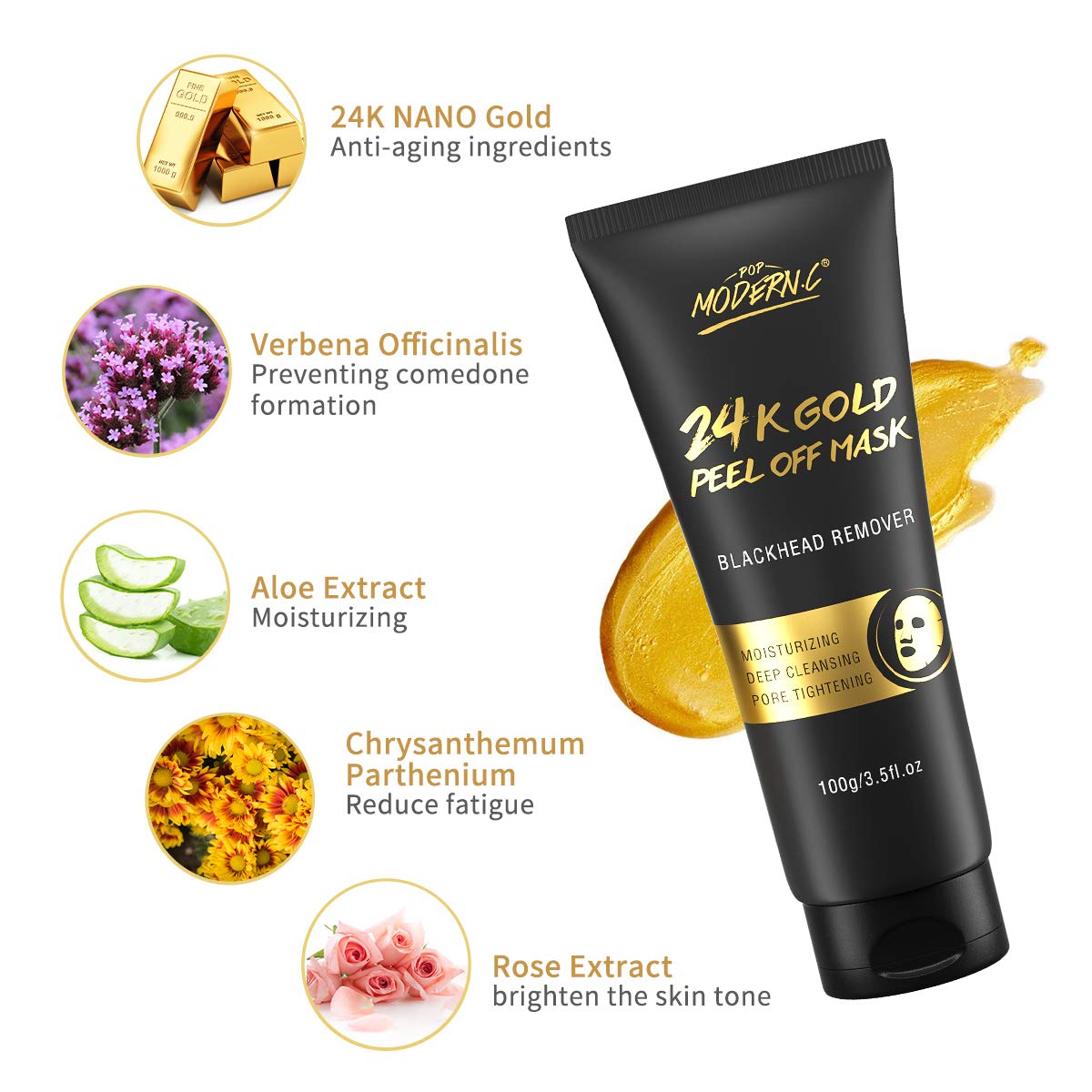 Blackhead Remover Mask, 24K Gold Peel Off Mask, Gold Facial Mask Anti-Aging, Deep Cleansing, Reduces Fine Lines? Wrinkles Great for All Skin,