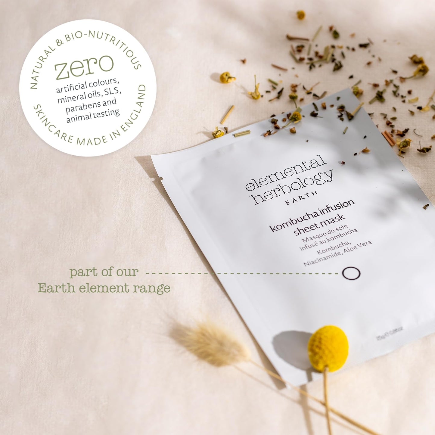 Elemental Herbology Kombucha Infusion Sheet Mask, 1 Mask- Radiance-Boosting, Face Sheet Mask with Probiotics, Niacinamide & Aloe Vera - Brightens