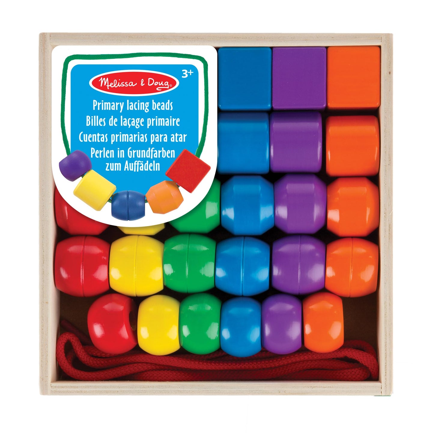 Melissa & Doug Primary Lacing Beads - Educational Toy with 8 Wooden Beads and 2 Laces