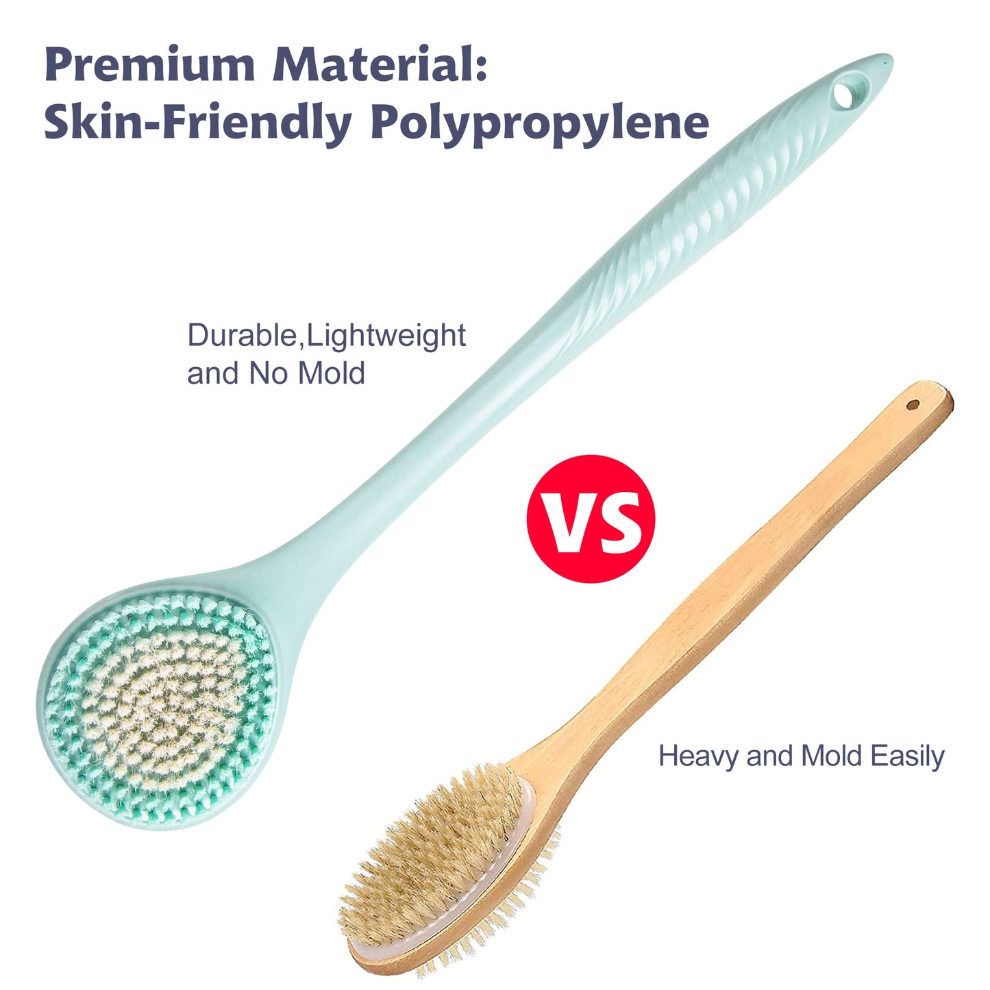 BEDELITE Back Scrubber for Shower - Long Handle Bath Brush (16.4 inches) with Soft Bristles, Exfoliating Body Brush for Men & Women(Blue)