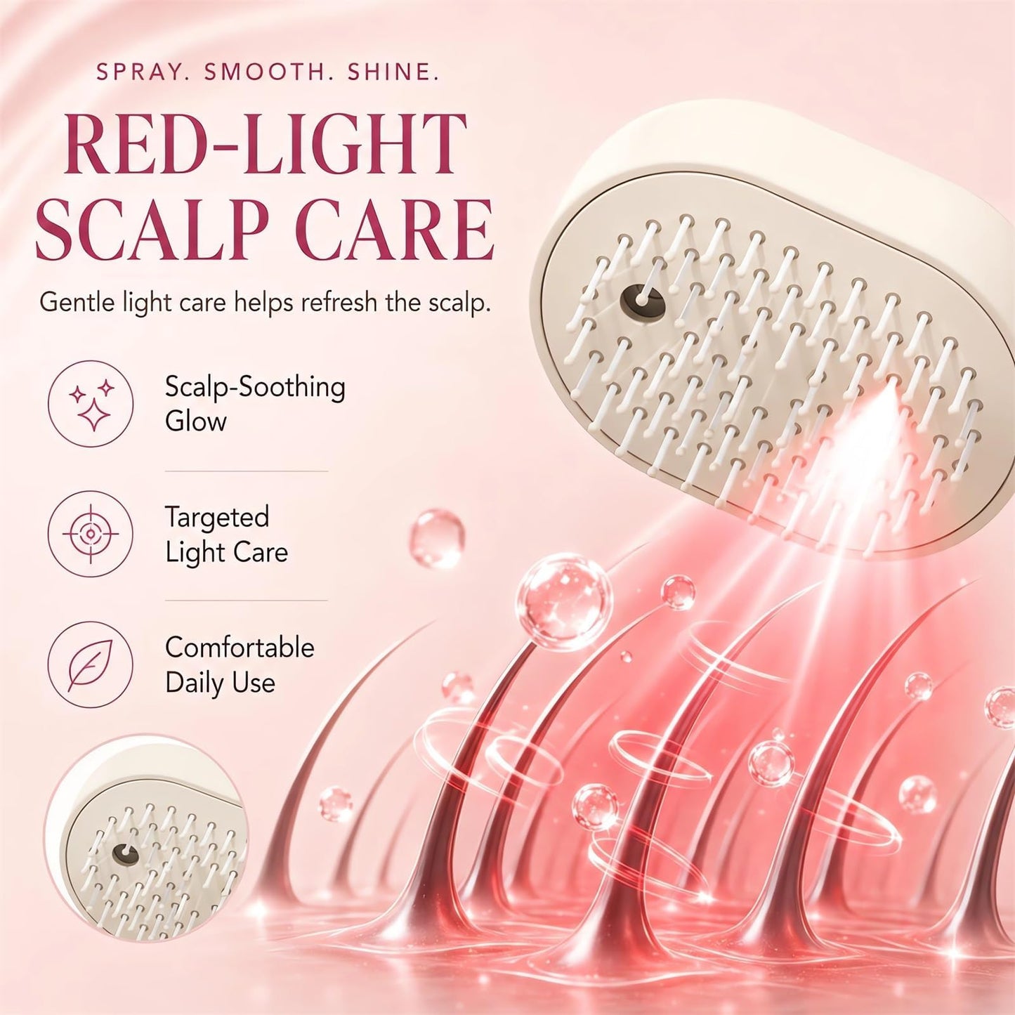 Electric Spray Air Cushion Massage Comb, Upgraded 3 in 1 Rechargeable Air Cushion Hair Brush, Retractable Self-Cleaning Steam Brush for Frizzy Hair Beauty and Personal Care rohxizw