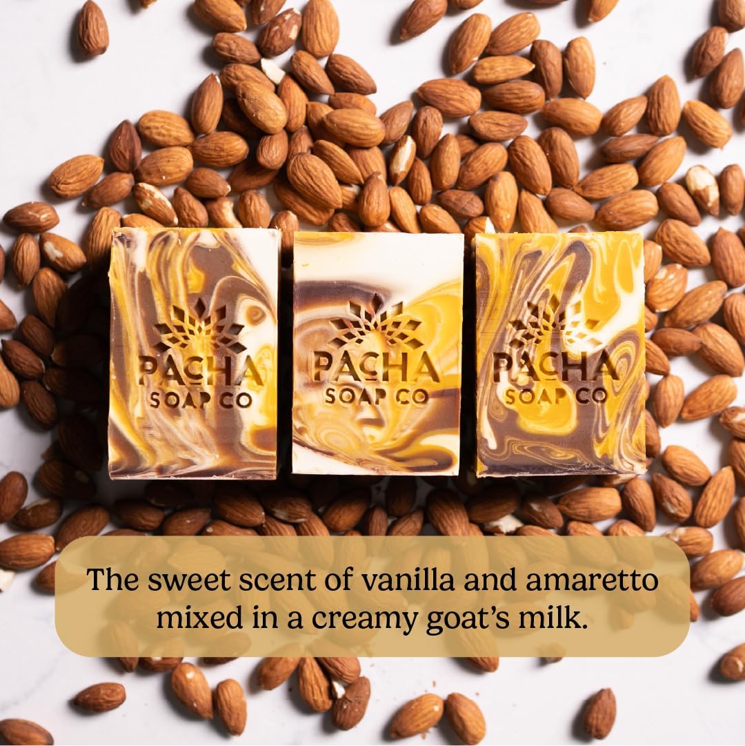 Pacha Soap Co. Bar Soap, Fan Favorites, 5-Pack (4 oz ea) - Almond Goat’s Milk, Dirty Hippie, Charcoal, French Lavender, & Golden Chai - Premium Beauty & Personal Care Pacha Soap Co