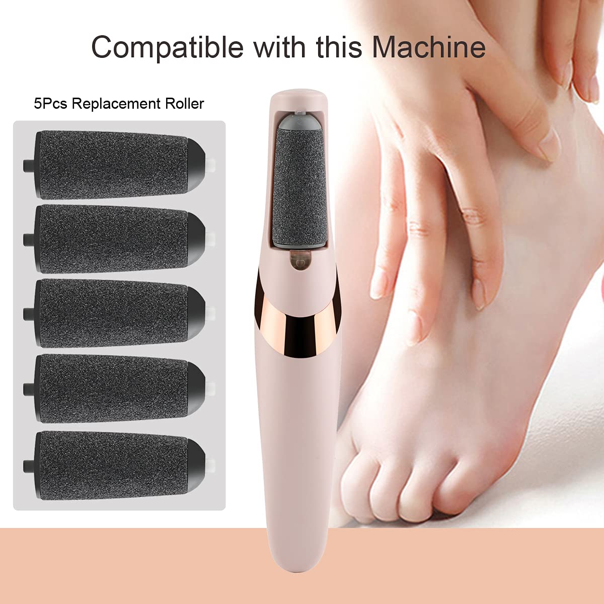 5 Pack Black Coarse Replacement Roller Refills Compatible with Finishing Touch Flawless Pedi Electric Tool File Include a Cleaning Brush