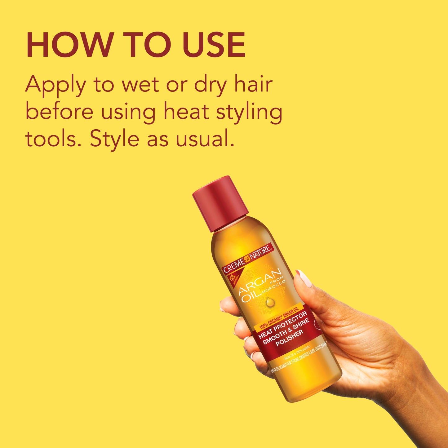 Creme of Nature Heat Protector Smooth & Shine Polisher, Smooths Hair, Protects Up to 450°F, Infused with Argan Oil, Stocking Stuffer for Women, 4 fl