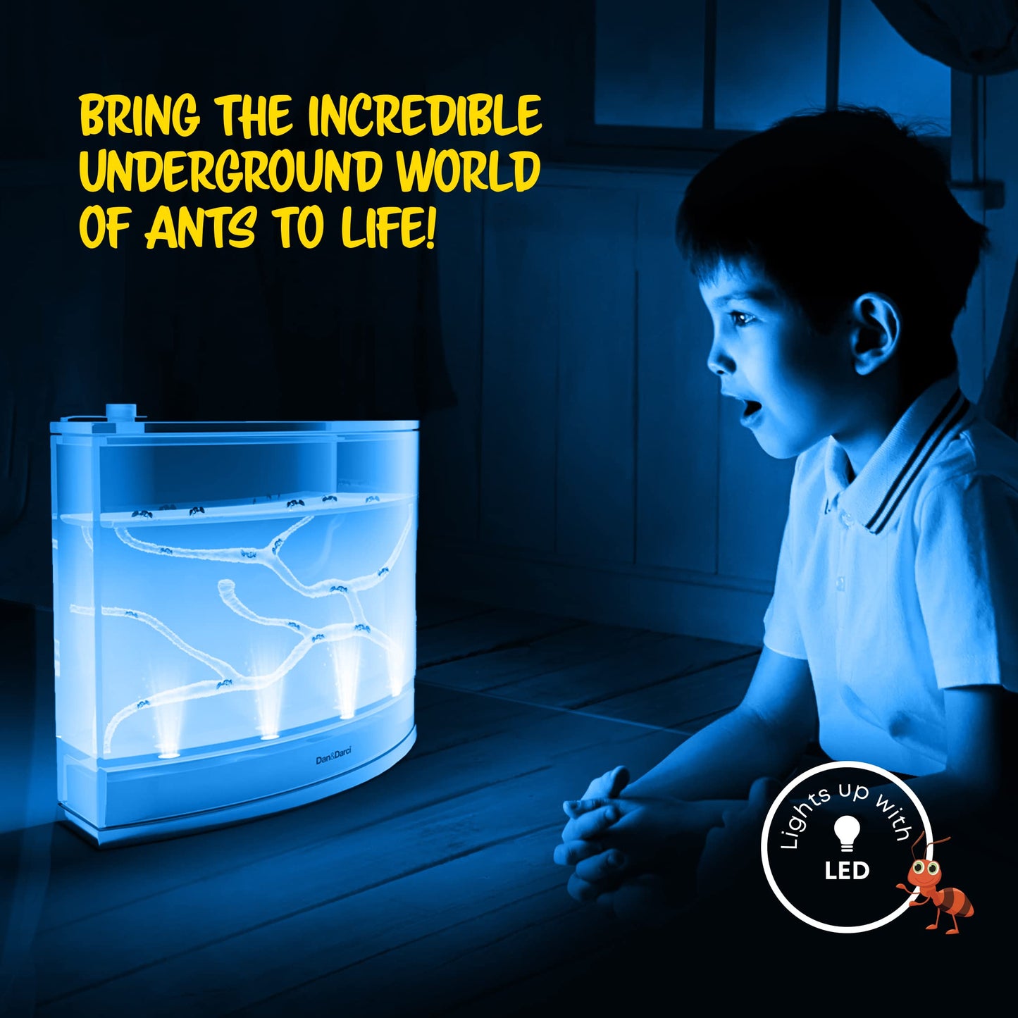 Dan&Darci Light-Up Ant Farm Terrarium – LED Habitat with Nutrient-Rich Gel, Watch Ants Dig Tunnels, Fun STEM Science Kit & Gift for Kids
