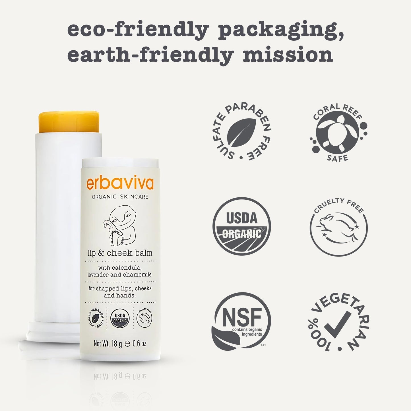 Erbaviva Organic Lip & Cheek Balm - Moisturizing Stick for Baby & Adults | USDA Organic, Shea Butter & Calendula for Dry, Chapped Skin | Lip, Cheek