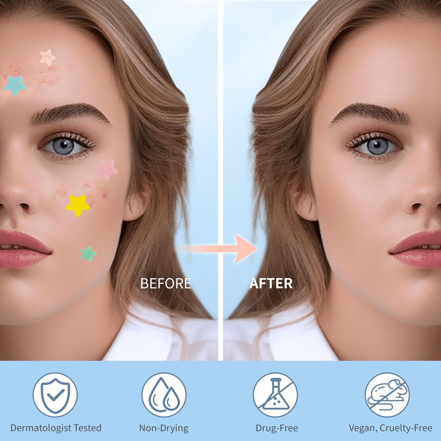 QUSTERE Pimple Patches for Face, Hydrocolloid Acne Patches, Cute Star Zit Covers, Colorful Spot Stickers with Tea Tree, Salicylic Acid & Cica Oil| 3