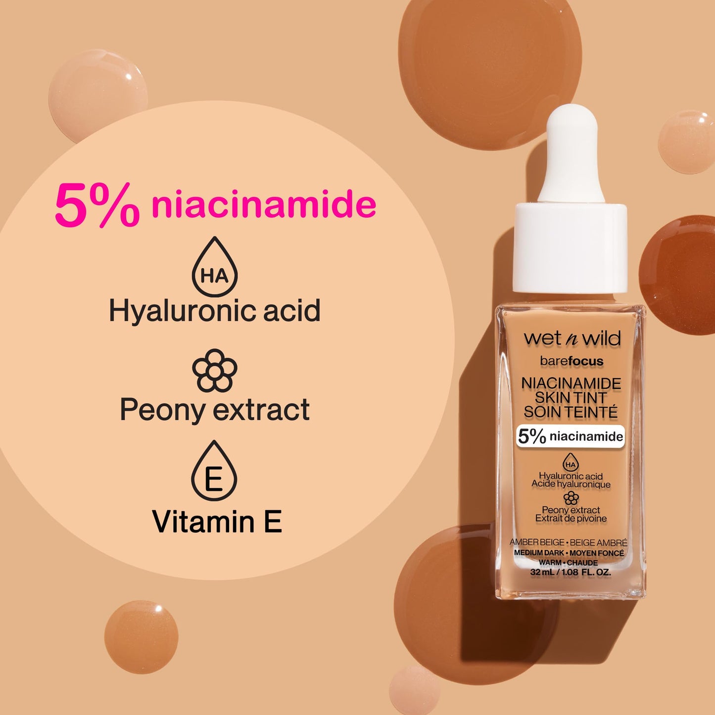 wet n wild Bare Focus Skin Tint, 5% Niacinamide Enriched, Buildable Sheer Lightweight Coverage, Natural Radiant Finish, Hyaluronic & Vitamin Hydration
