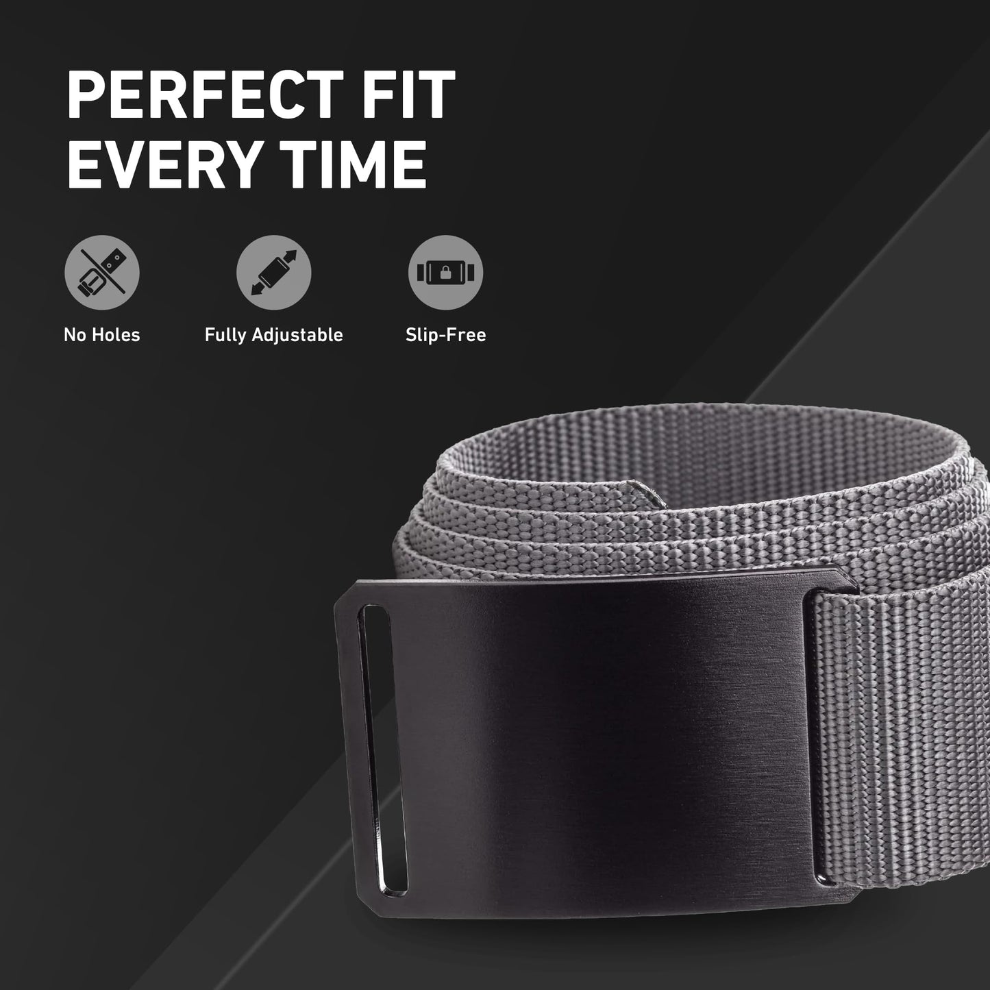 GRIP6 Tactical Belt - No Hole, Nylon Belts for Men and Women - Made in the USA (Ninja)