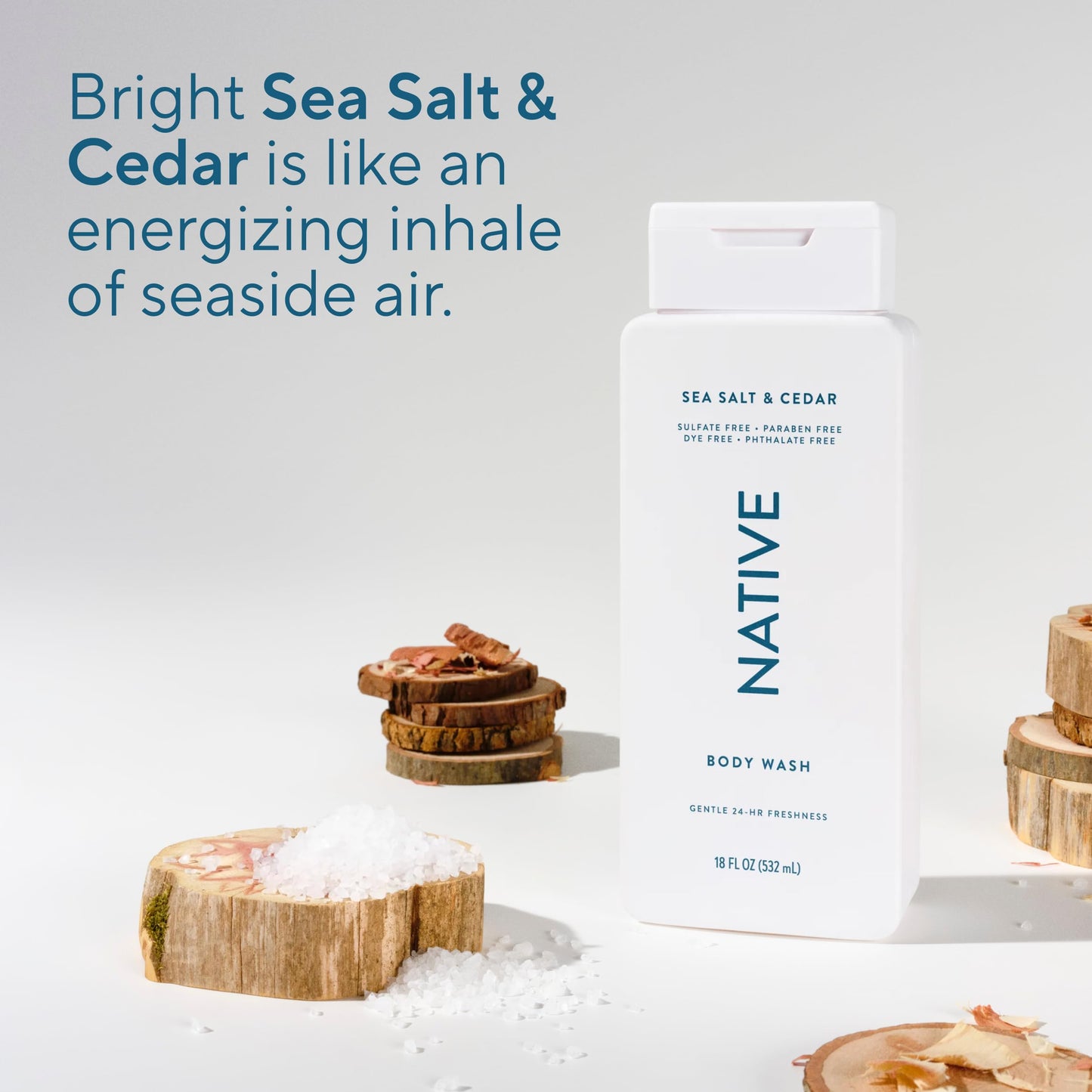 Native Sea Salt & Cedar Scent 24-Hr Refreshing Clean Body Wash for Men & Women, for All Skin Types Incl. Sensitive, Leaves Skin Feeling Clean & Soft
