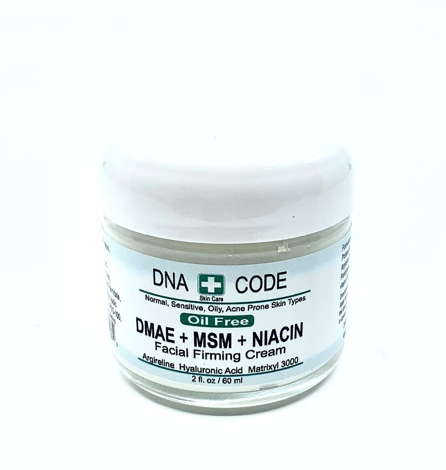 DNA CODE Skin Care OIL FREE-DMAE+MSM+NIACIN Firming Cream, 100% Pure Hyaluronic Acid, Argireline, Matrixyl 3000