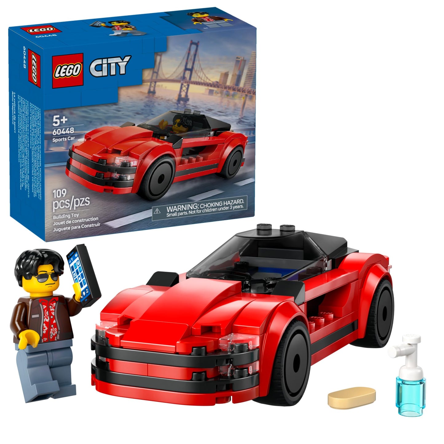 LEGO City Red Sports Car Toy – Building Set for Kids Ages 5+ with Driver Minifigure – Fun Birthday or Holiday Gift – 60448
