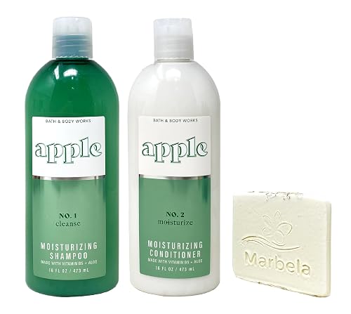Bath & Body Works Apple Shampoo and Conditioner Gift Set with a Natural Oats Sample Soap
