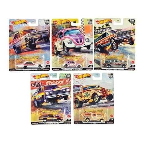 Hot Wheels Car Culture 2022 Dragstrip Demons Complete Bundle of 5 Die‑Cast Vehicles, 1:64 Scale, FPY86-957R, Ages 3+