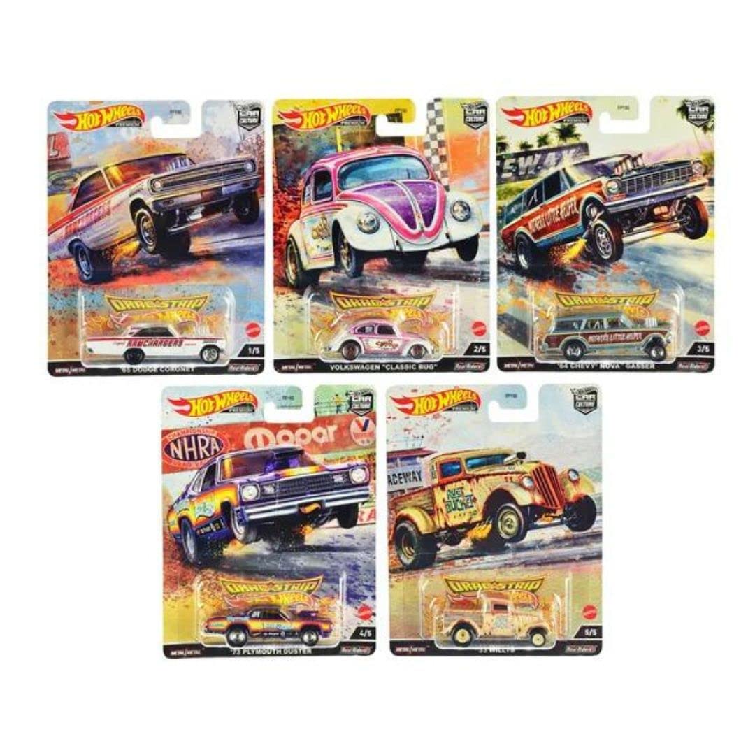 Hot Wheels Car Culture 2022 Dragstrip Demons Complete Bundle of 5 Die‑Cast Vehicles, 1:64 Scale, FPY86-957R, Ages 3+