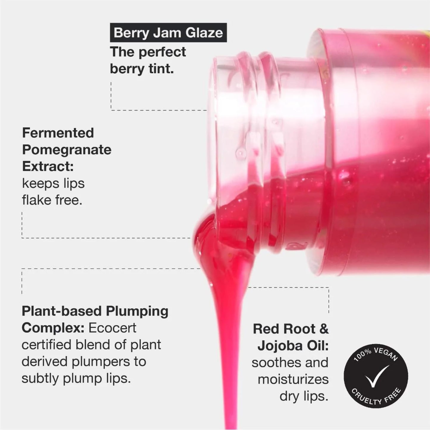Innbeauty Project Glaze Lip Oil Berry Jam, Hydrating Vegan Lip Oil Gloss Hybrid, 0.2 OZ