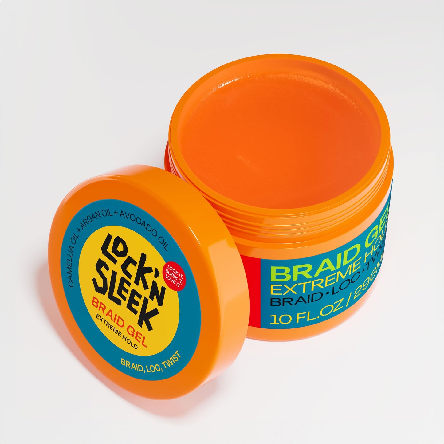 LOCK'N SLEEK Braid Gel (10 oz), Extreme Hold, Flake-Free, High Shine Edge Control - Argan, Camellia, Avocado Oil - For Locks, Braids, Twists, Cornrows