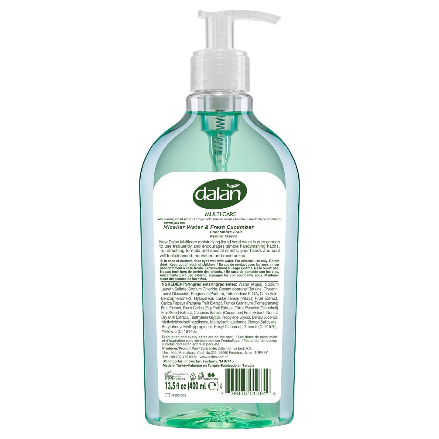 Dalan Fresh Cucumber Multicare Ultra Moisturizing Liquid Hand Soap for Normal and Dry Hands Fresh Clean and Soft Feeling (13.5 Fl Oz / 400 mL (Pack