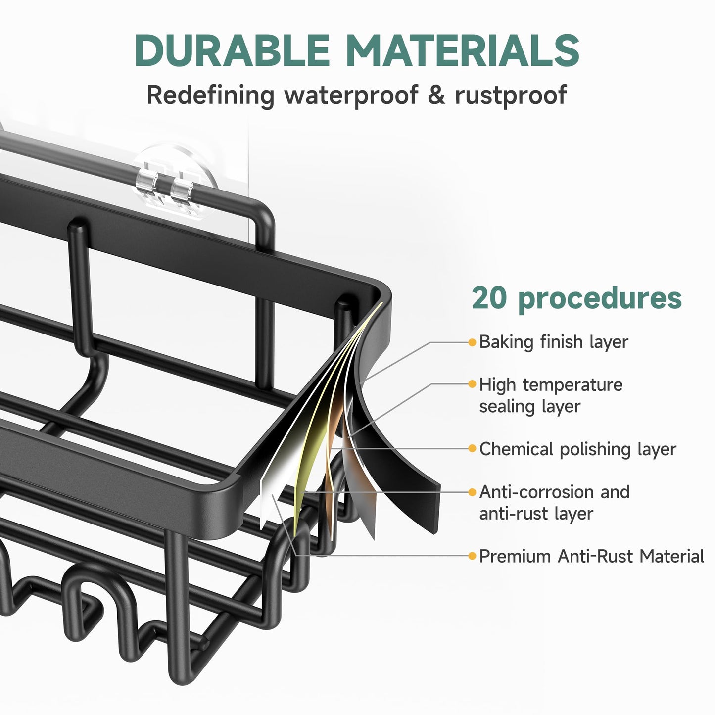 Veken 6-Pack Shower Caddy Set – Rustproof Adhesive Wall Shelves with Soap Holder, No Drilling, Large Capacity Bathroom Organizer