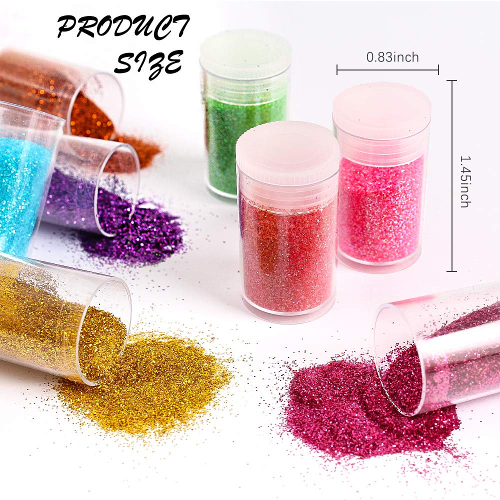 Extra Fine Glitter, Set of 36 Colors Nail Arts Cosmetic, Resin Crafts Loose Glitter Powder Shaker for Face Body Hair Eye Lip Gloss Makeup, Slime