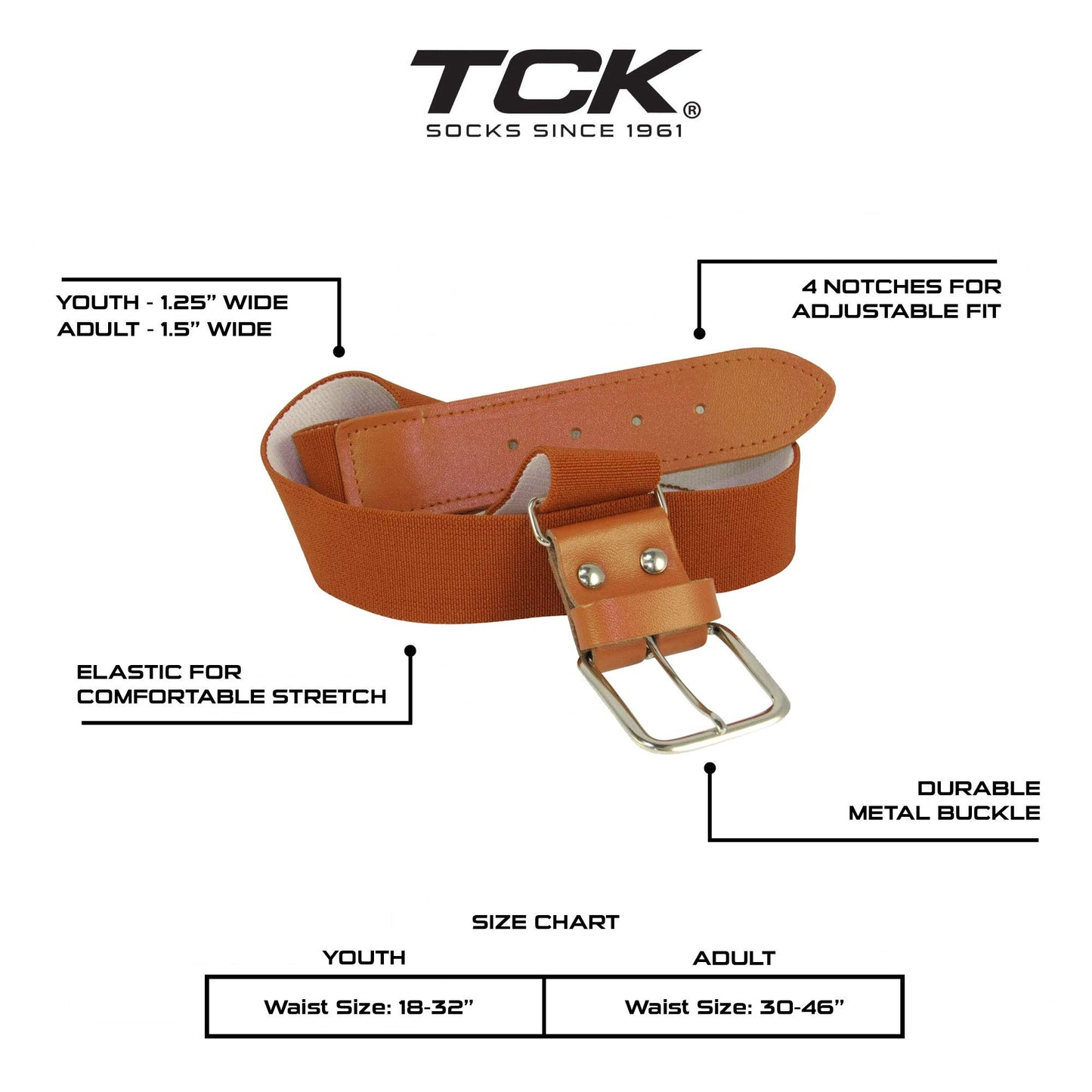 TCK Softball Baseball Belt (Youth, Texas Orange)