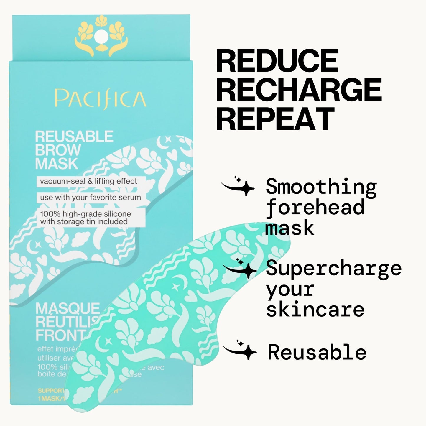 Pacifica Reusable Brow Mask - 100% Silicone Forehead Wrinkle Patch for Brow Lift, Reusable Anti-Wrinkle Pad Smooths Frown Lines, Vegan