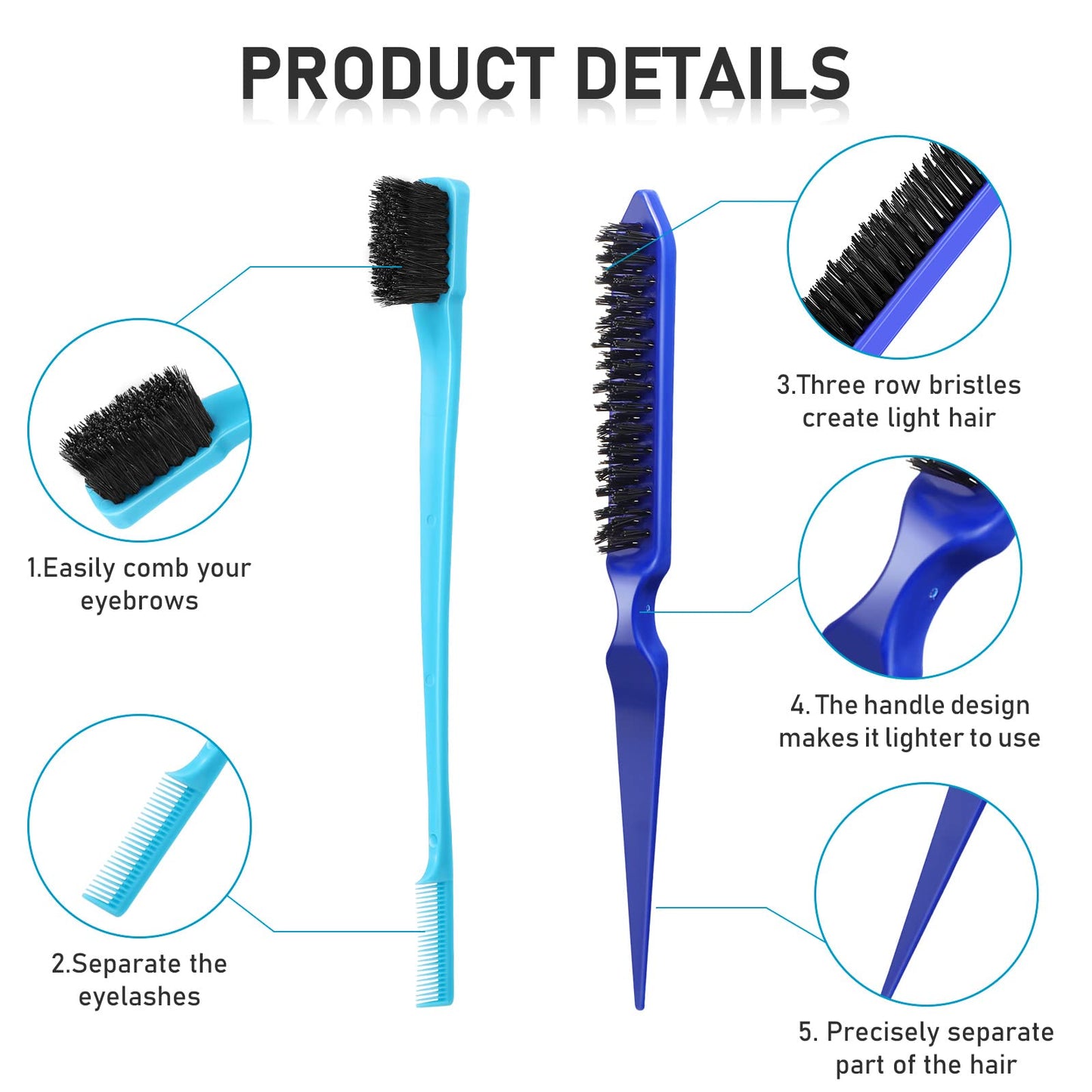 Remerry Hair Brush Set, 12 Pieces Nylon Brushes for Women & Girls - Including 3 Row Salon Teasing Brush, Double Sided Hair Edge Brush, Smooth Comb