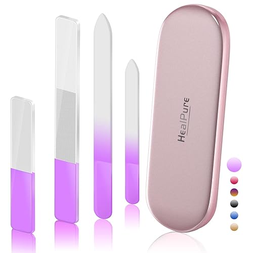 Glass Nail File and Nail Shiner, 4PC Crystal Nail File and Nano Glass Nail Buffer, Premium Set with Case, Professional Manicure Tool Fingernail Czech