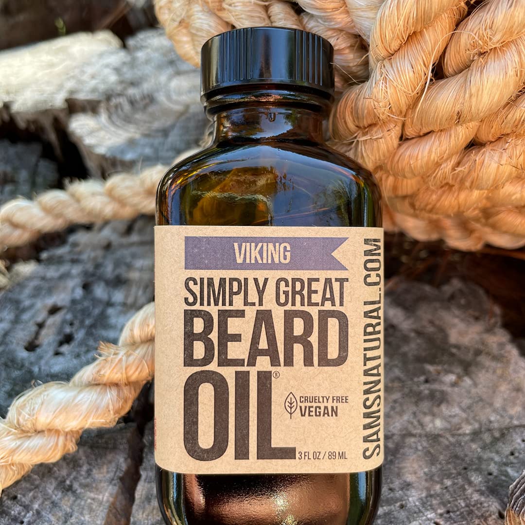 Simply Great Beard Oil - Viking Scent - Holiday Gifts - Stocking Stuffers - Gifts for Men - Beard Conditioner - 3 Oz - Easy Applicator - Natural