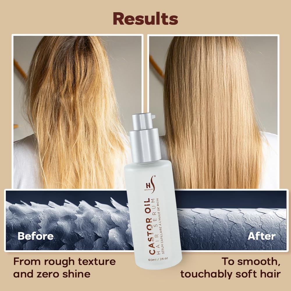 HerStyler Castor Oil Hair Serum for Hair Growth - Hair Shine Serum with Vitamin E - Hair Growth Serum - Hair Serum Heat Protectant - Vitamin E