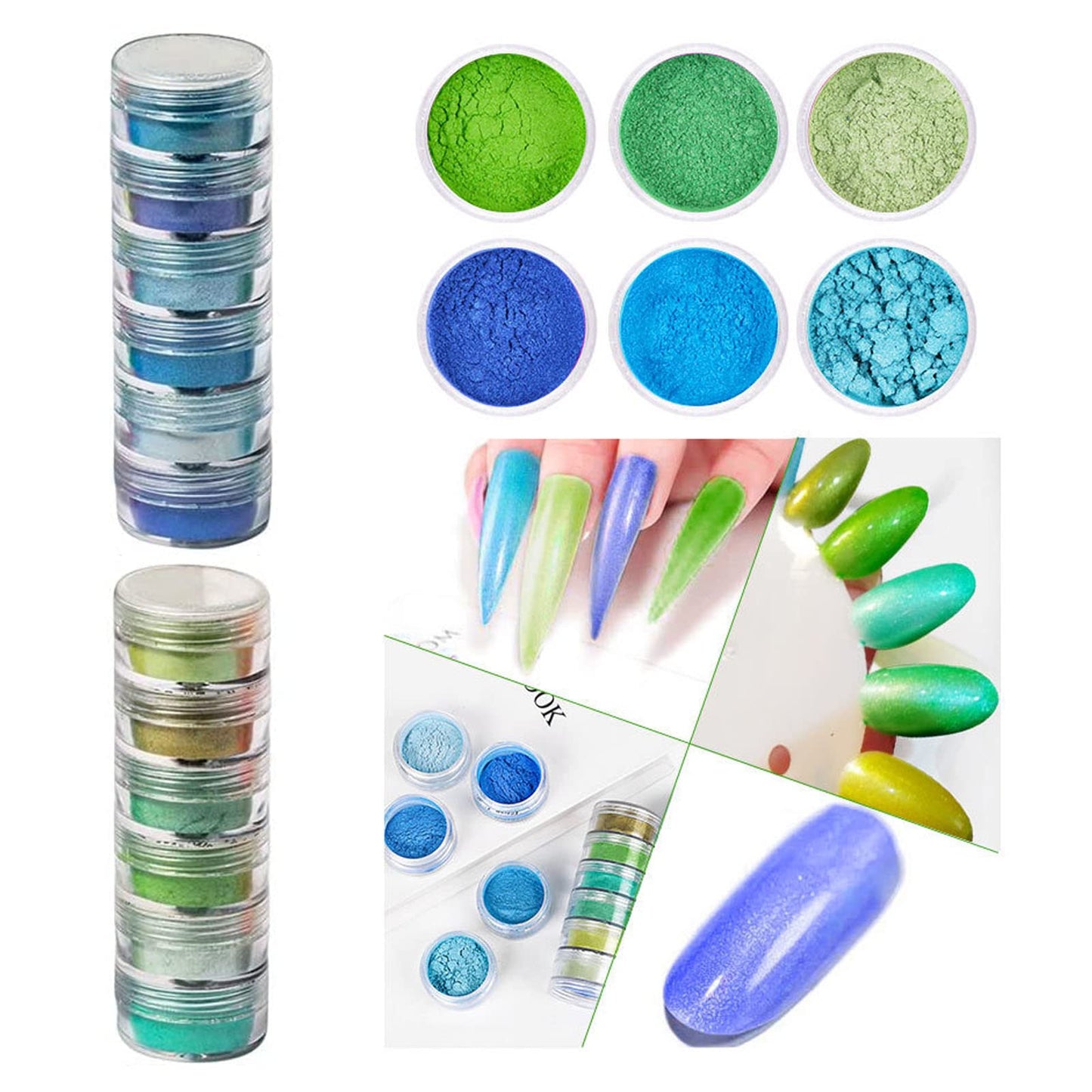 DAGEDA 24 Color Pigment Nail Powder Dust, Colorful Iridescent Glitter Ultrafine Luminous Pearlescent High-Gloss Halo Powder, 3D DIY Nail Art