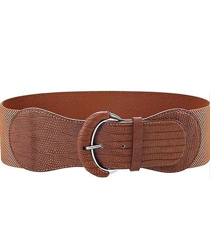 Yuni Sophy 3 pieces of women's wide belts, waist belts, leather elastic belts, ladies dresses, decorative belt hooks (khaki, Large)