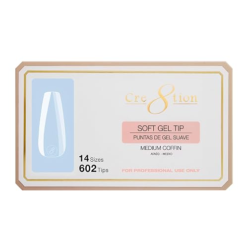 Cre8tion Soft Gel Nail Tips, Medium Coffin Shape, 602 Tips in 14 Sizes (00-9) for Professional Nail Extensions Beauty & Personal Care Cre8tion