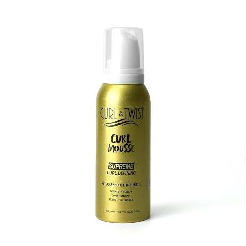 Curl & Twist Supreme Curl Defining Mousse 2.7fl oz/ 80ml - Flaxseed & Coconut Oil Infused Vitamin E Prevents Dryness Restores Vibrancy and Adds Shine