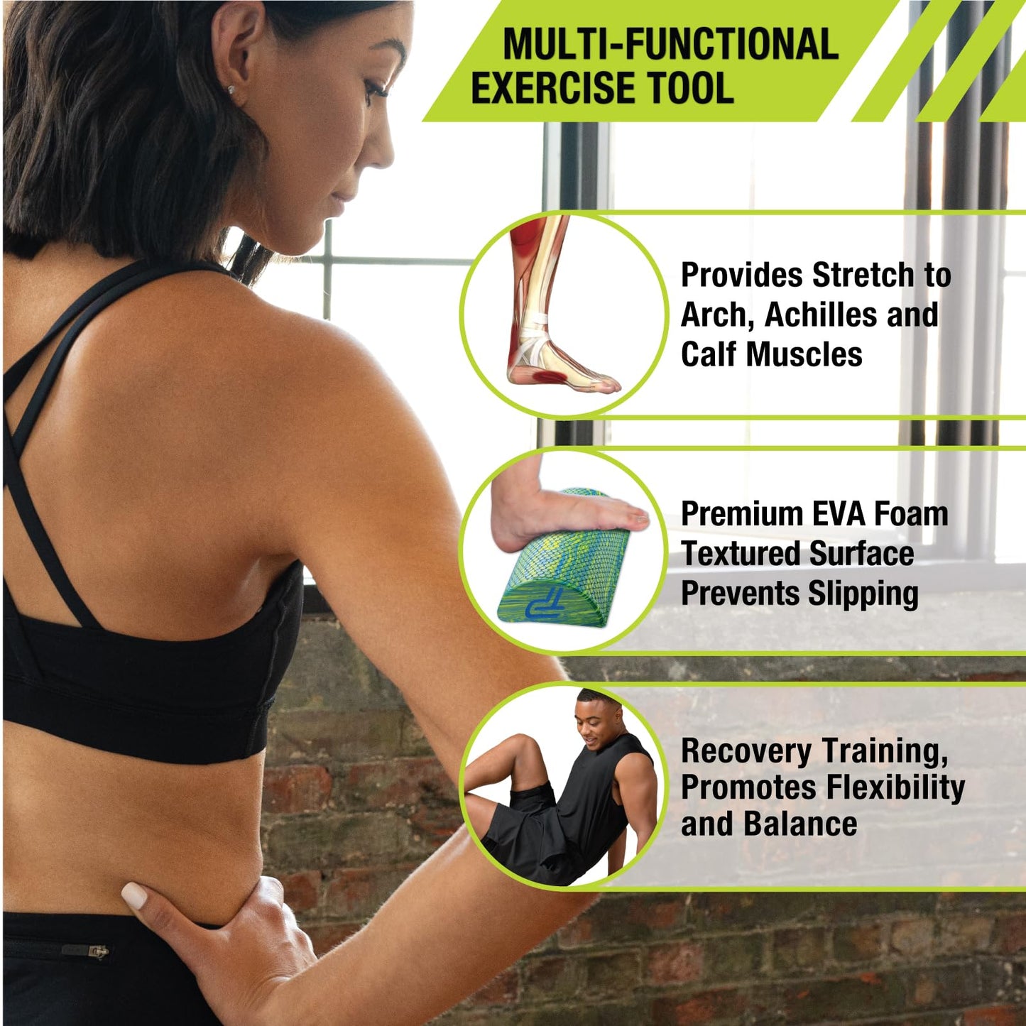 Pro-Tec Calf Stretcher, Blue, Green, Fitness, Balance Memory Foam, Recovery Training, Textured Surface, Toning, Calf Flexibility, Achilles Tendon…