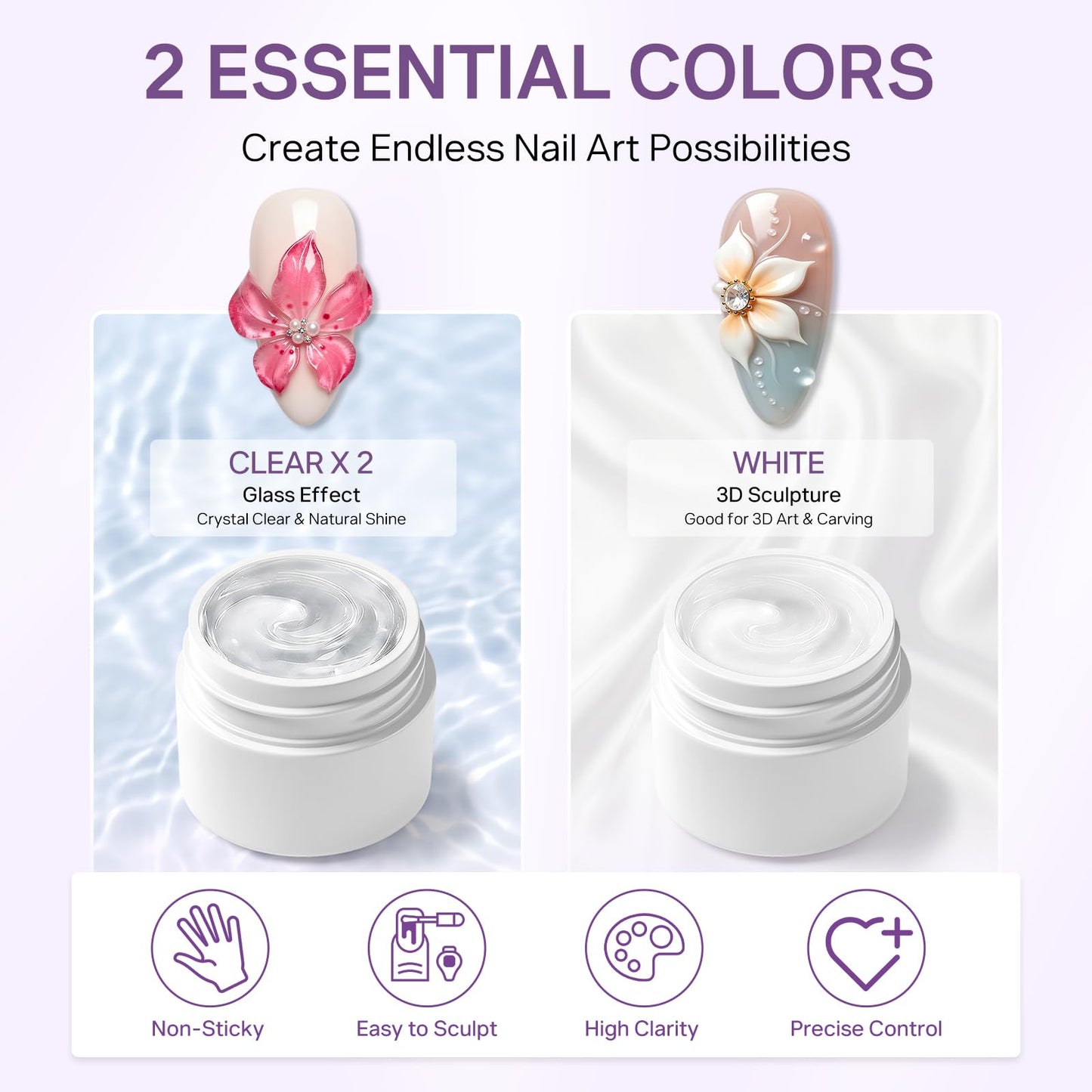 MIZHSE 3D Gel Nail Art Sculpting Molding Gel 3PCS Clear White & Nail Lamp Beauty and Personal Care MIZHSE
