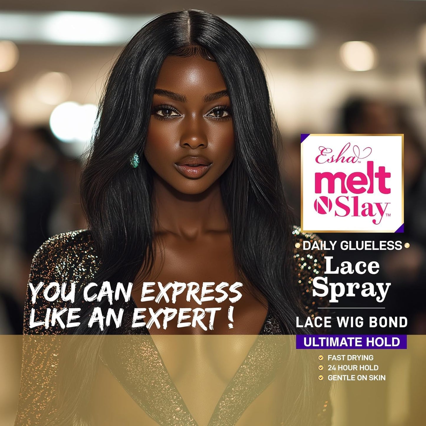 Esha MELT N SLAY Glueless Lace Spray - Ultimate Hold, Sweat & Water Resistant, Long-Lasting Secure Grip for Lace Wigs, Invisible Matte Finish & Edge