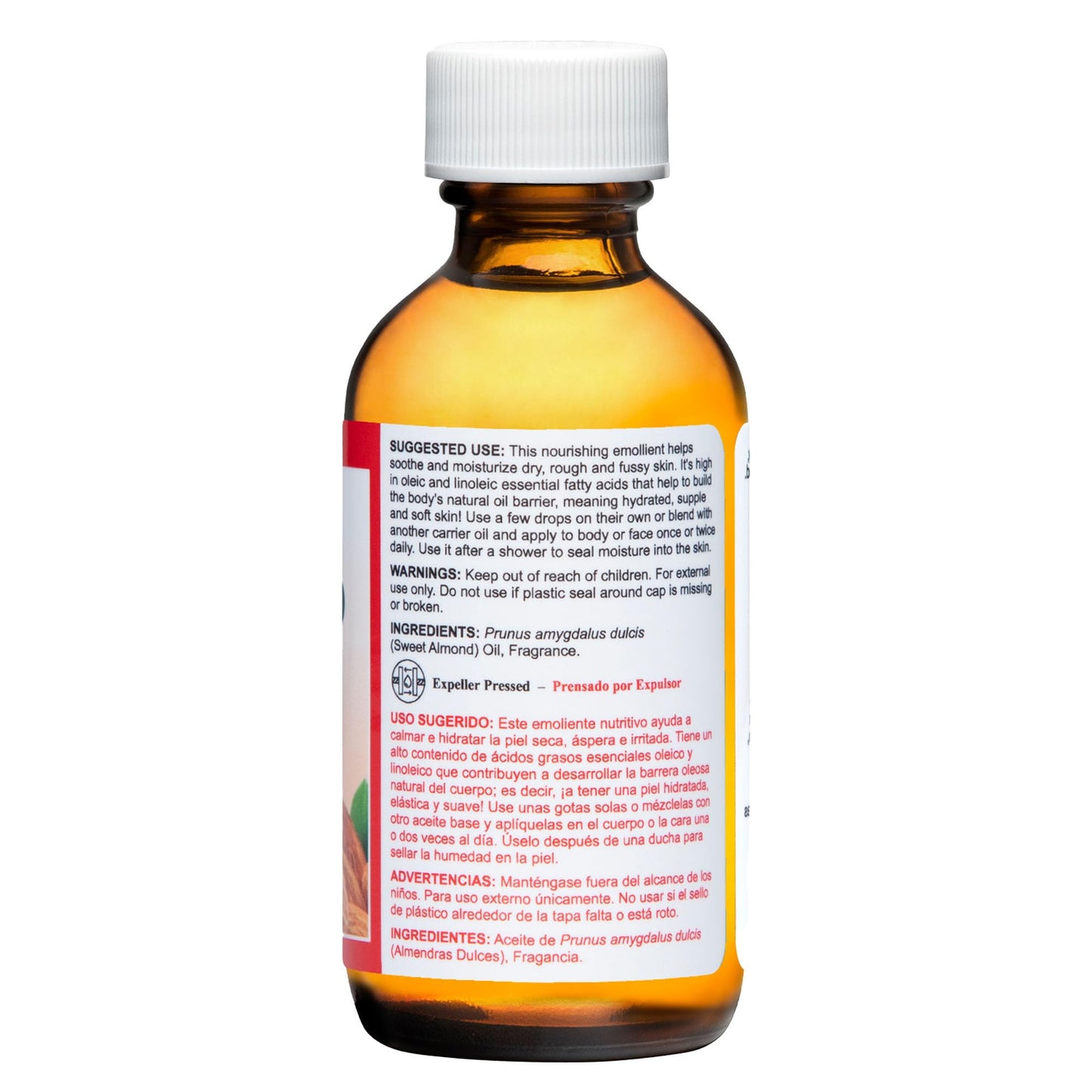 De La Cruz Sweet Almond Oil - Expeller Pressed Almond Oil for Skin and Hair 2 FL. OZ. (59 mL) - 6 Bottles