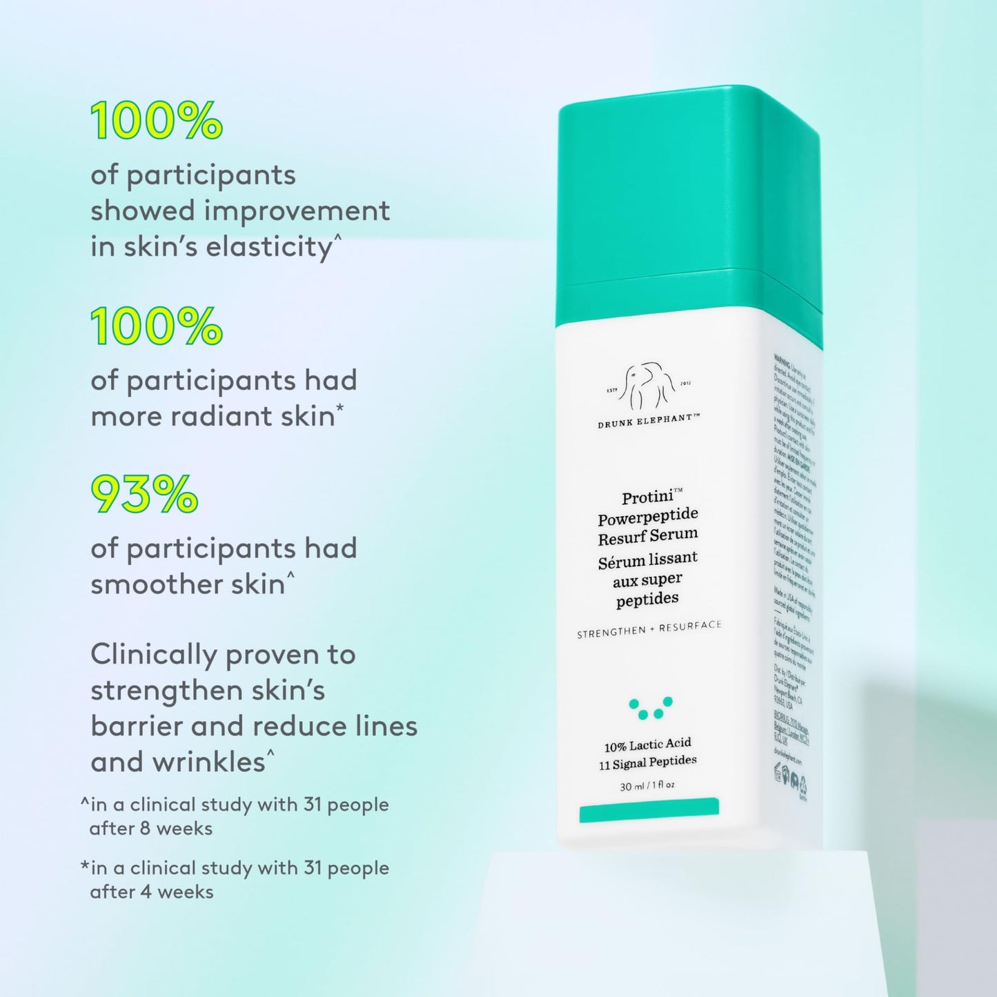 Drunk Elephant Protini Powerpeptide Resurf Serum - 30 ml/1 fl oz - Exfoliating Lactic Acid AHA Serum - Clean Clinical Skincare - Cruelty-Free - Free