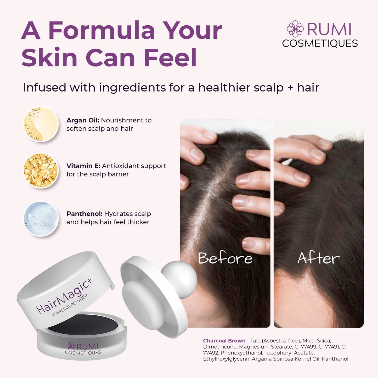 Rumi Cosmetiques HairMagic+ Root Touch Up Powder for Mature Women - Instant Gray Hair Coverage & Hairline Filler - Water-Resistant, Natural Finish