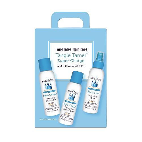 Fairy Tales Tangle Tamer Super Charge Detangling Shampoo, Conditioner, and Spray for Kids - Travel Kit - Paraben Free, Sulfate Free, Gluten Free, Nut