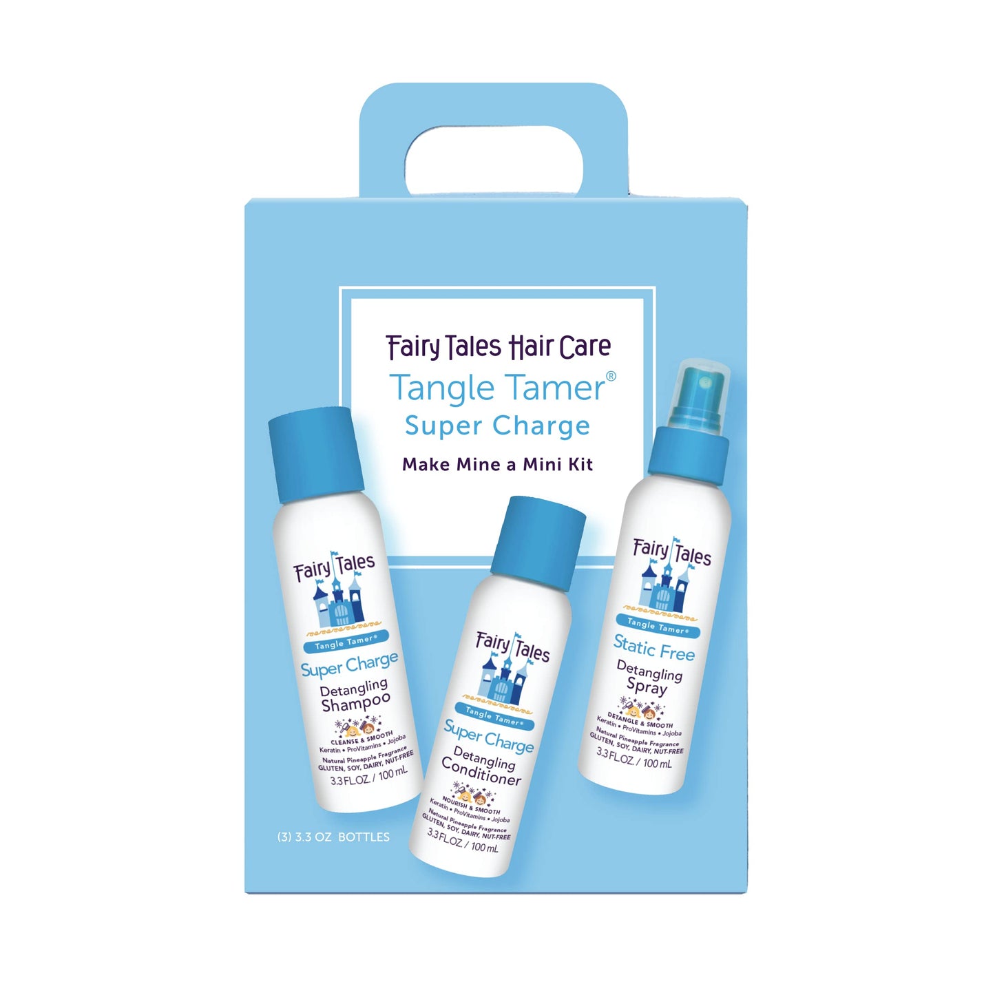 Fairy Tales Tangle Tamer Super Charge Detangling Shampoo, Conditioner, and Spray for Kids - Travel Kit - Paraben Free, Sulfate Free, Gluten Free, Nut