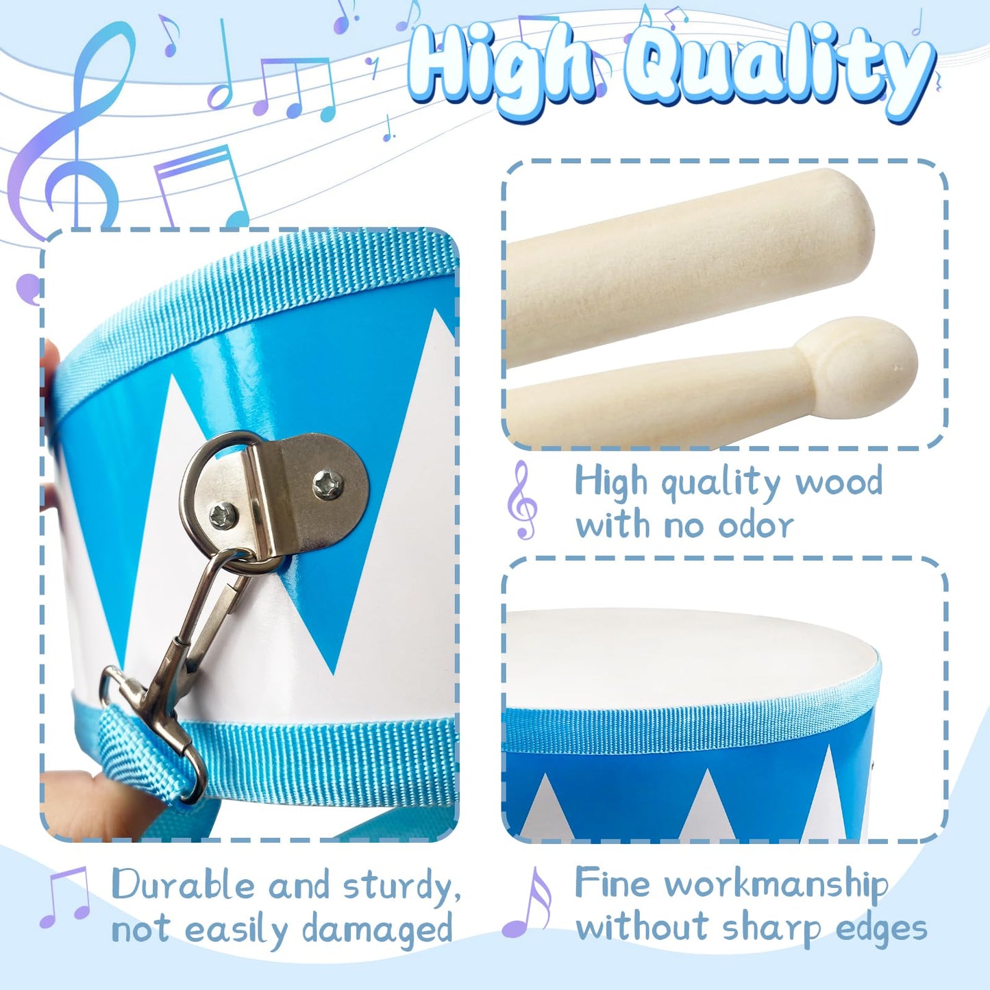 Kids Drum Set – 8" Wooden Drum Toy with Strap & Sticks, Educational Sensory Musical Instrument for Toddlers, Boys & Girls