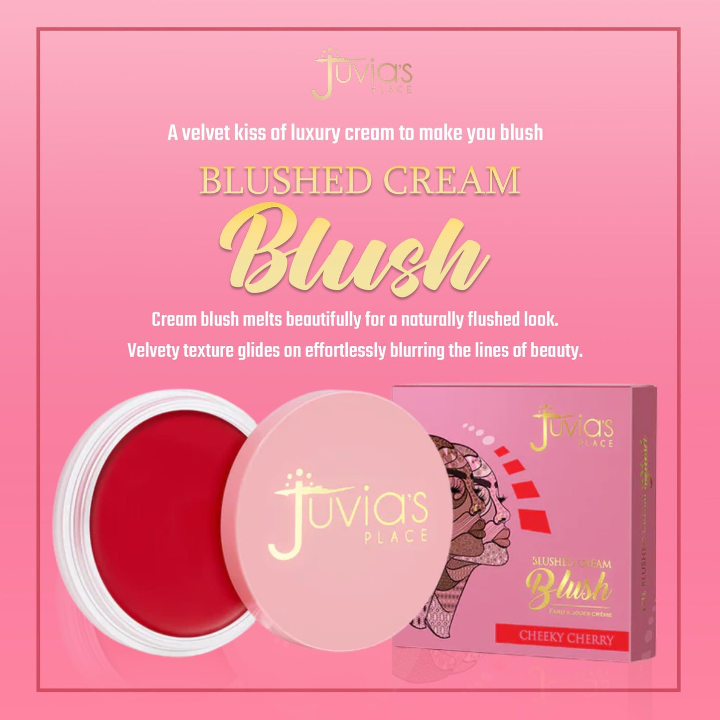 Juvia's Place Blushed Cream Blush - Cheeky Cherry - Multi-Purpose Cream Blush for Cheeks & Lips - 2in1 Formula, Smooth, Blendable Texture for a Soft