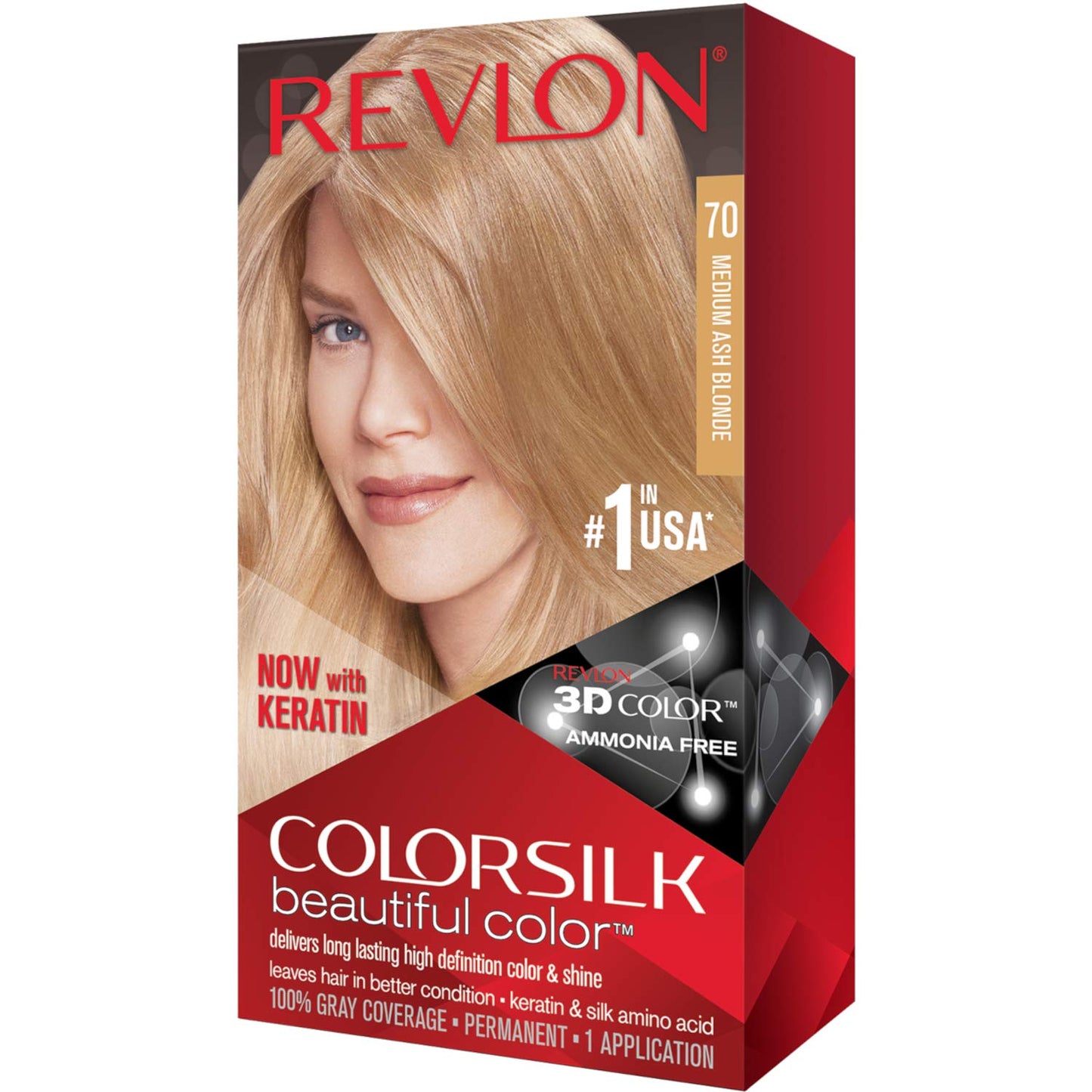 Revlon ColorSilk Hair Color 70 Medium Ash Blonde 1 Each (Pack of 2)