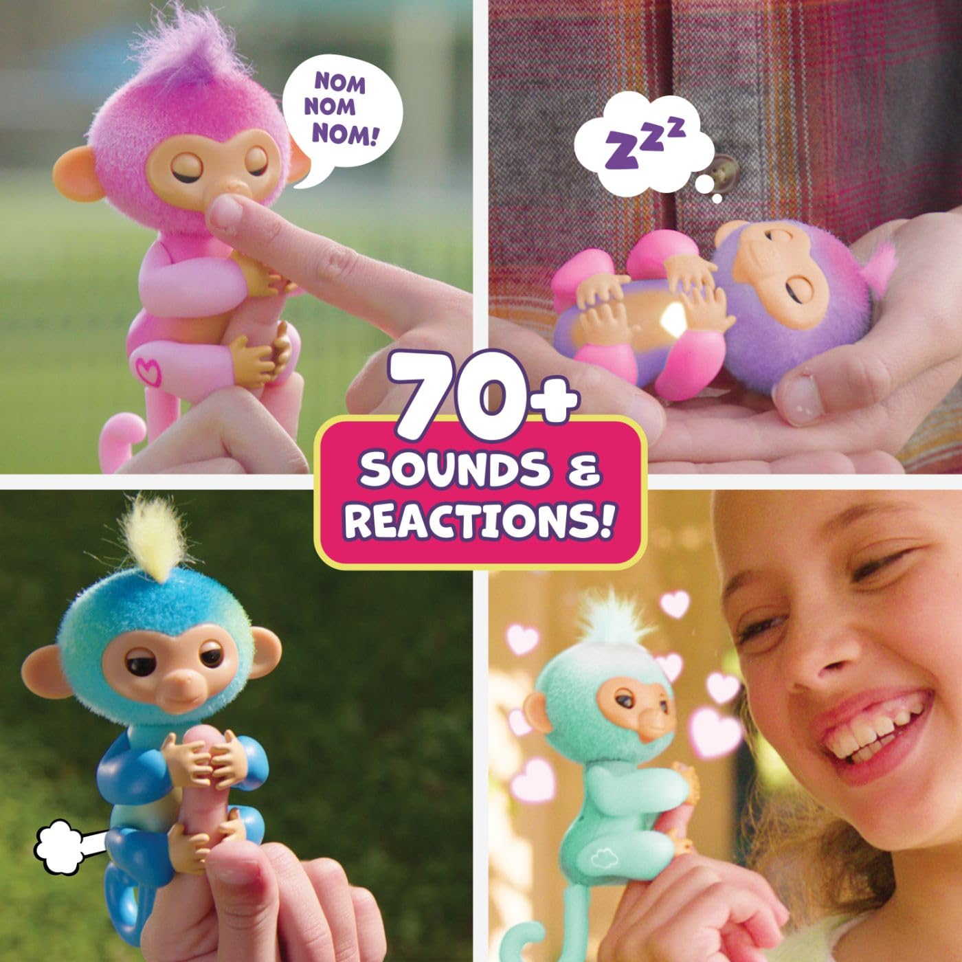 Fingerlings 2023 NEW Interactive Baby Monkey Reacts to Touch - 70+ Sounds & Reactions - Leo (Blue)