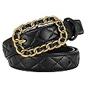 Karoukee Women Fashion Quilted Belt for Dresses Jeans Pants Designer Genuine Leather Ladies Belts with Braided Chain Buckle (Suitable for waist size…